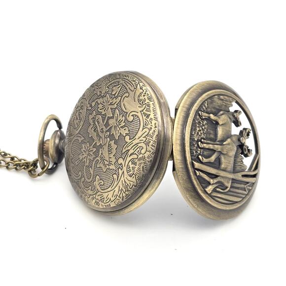 Deer Pocket Watch NEW Gift for Hunter Outdoors Nature Lover Vintage Bronze Look - Picture 6 of 8